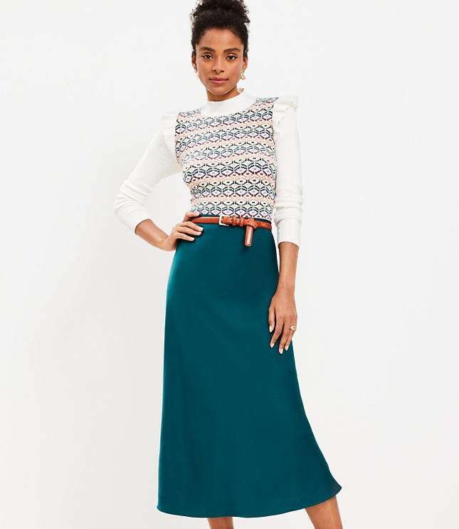 Satin bias outlet midi skirt green