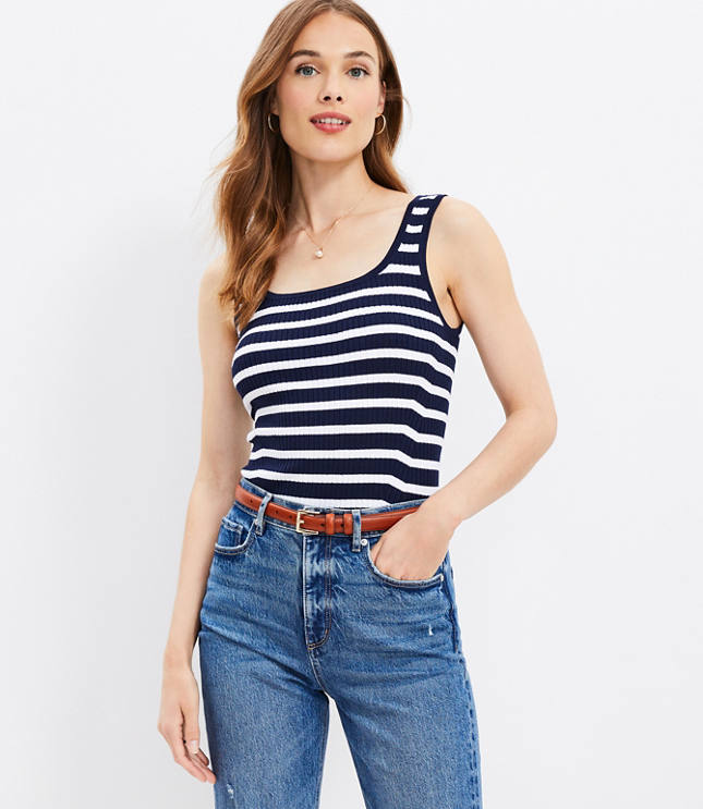 Striped Ribbed Tank Top Big Girls S-xl - Blue