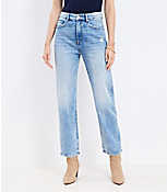 Petite Curvy High Rise Straight Jeans in Light Vintage Indigo Wash carousel Product Image 1