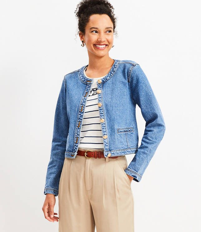 Collared Neck Dropped Shoulder Denim Jacket - Light / XS