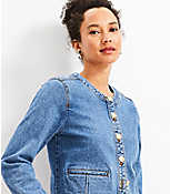 Collarless Denim Jacket in Bright Medium Stone Wash carousel Product Image 2