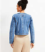 Collarless Denim Jacket in Bright Medium Stone Wash carousel Product Image 3