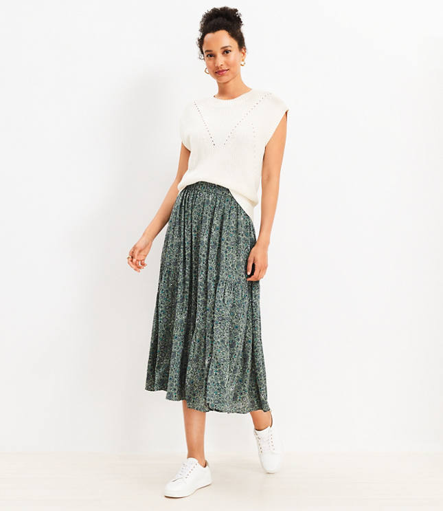 Clip Tiered Midi Skirt