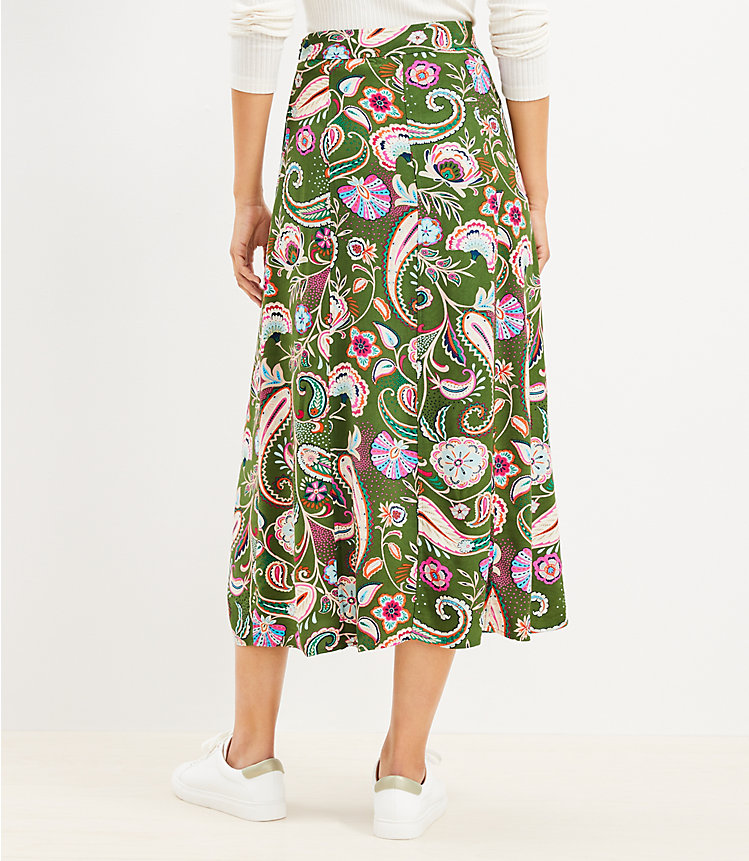 Paisley Seamed Button Midi Skirt image number 2