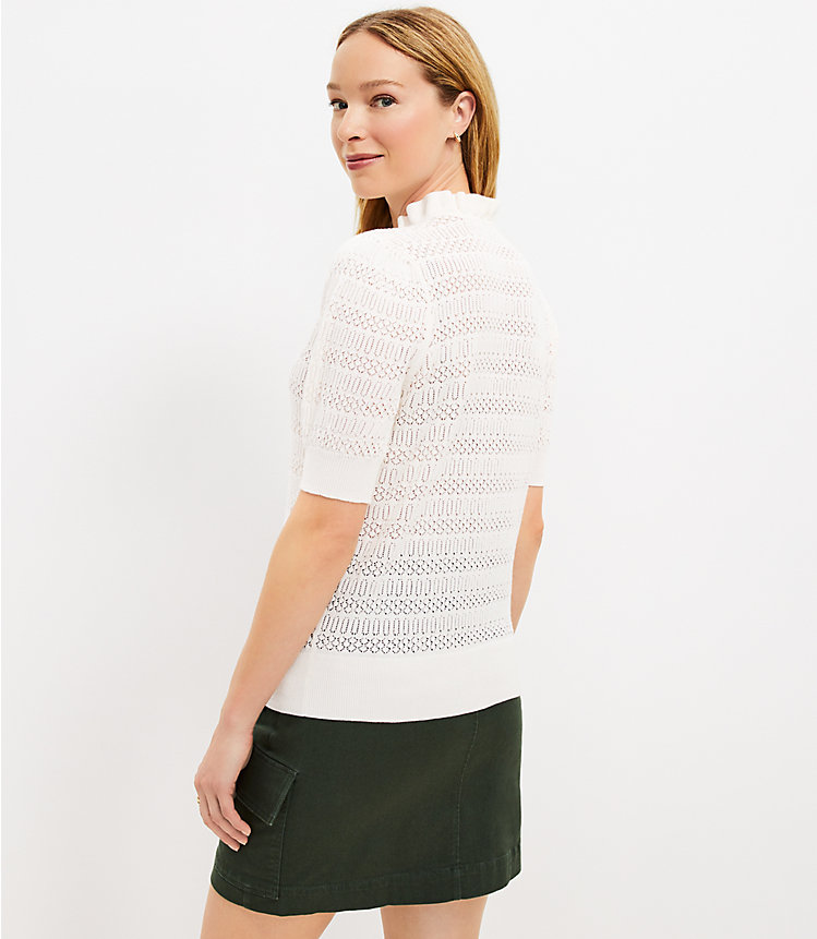 Pointelle Tie Neck Sweater Tee image number 2