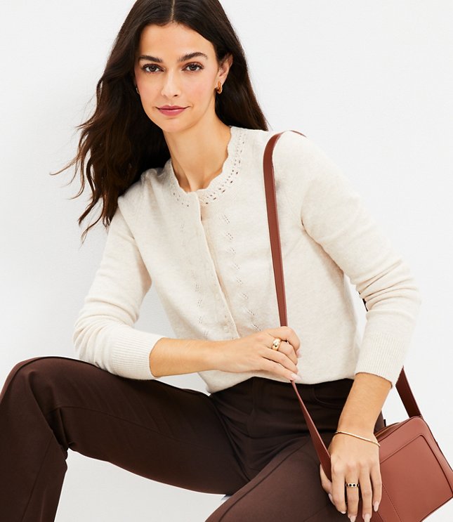 Scalloped Pointelle Henley Sweater