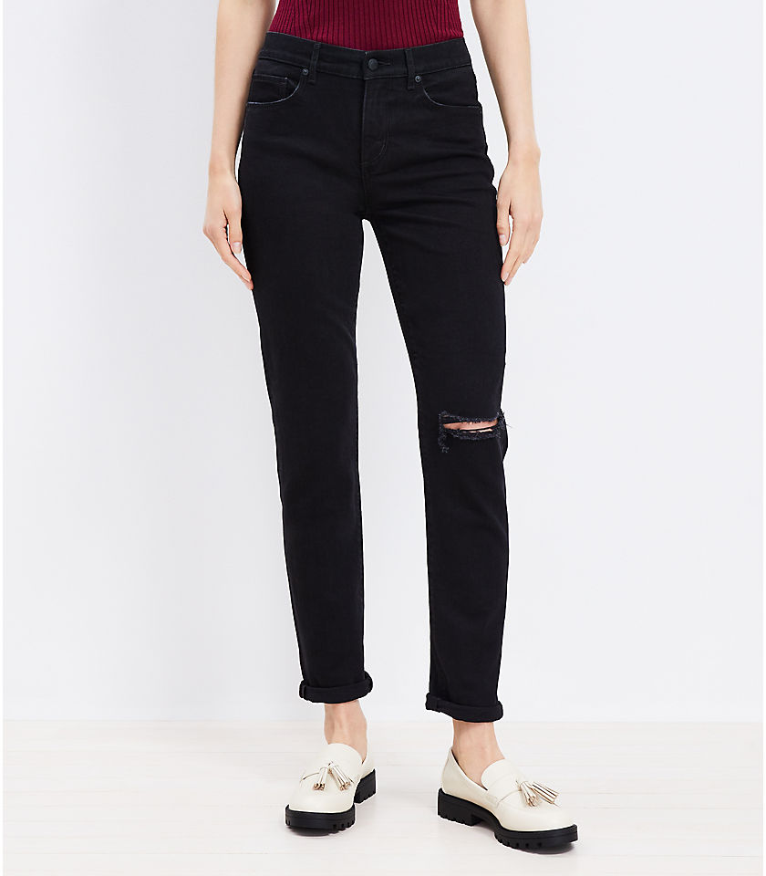 Petite Girlfriend Jeans in Washed Black