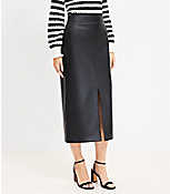Faux Leather Front Slit Midi Skirt carousel Product Image 2