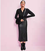 Faux Leather Front Slit Midi Skirt carousel Product Image 4