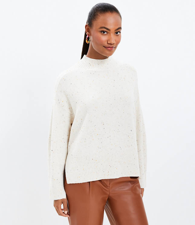 Flecked Mock Neck Poncho Sweater