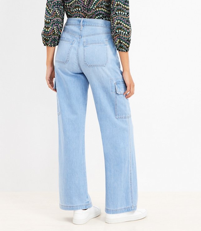 High Rise Wide Leg Utility Jeans in Light Wash
