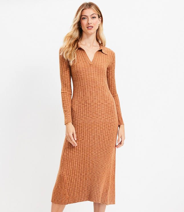 Ribbed Midi Polo Sweater Dress