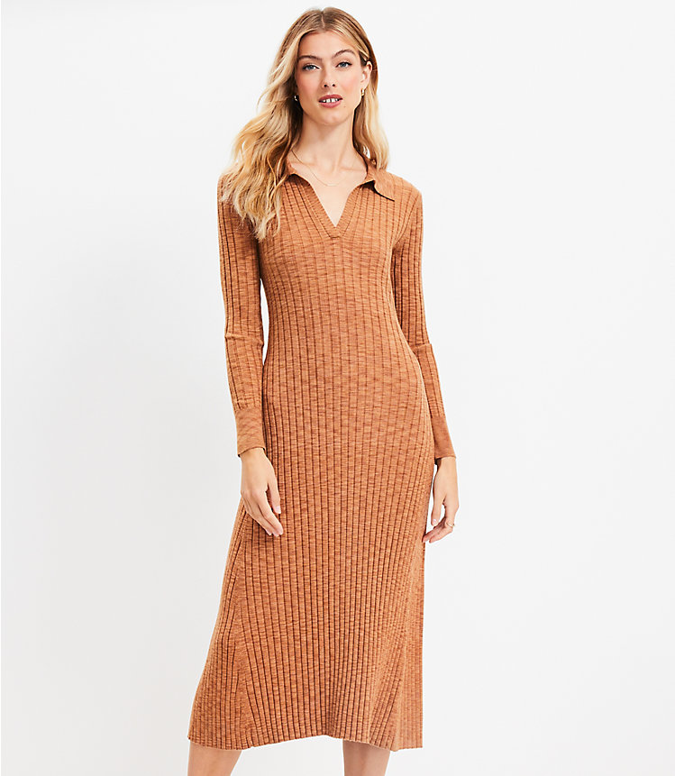 Ribbed Midi Polo Sweater Dress image number 0
