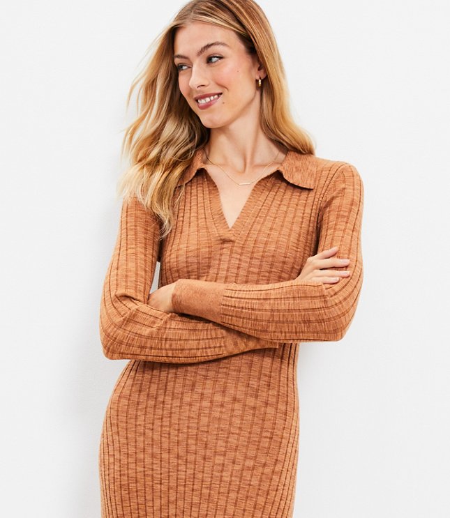 Ribbed Midi Polo Sweater Dress