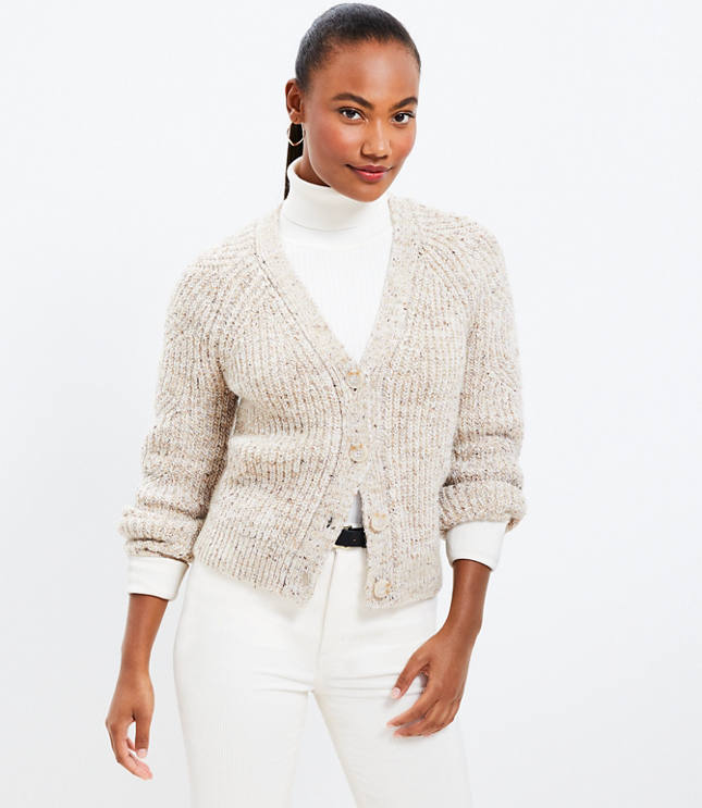 Cropped V-Neck Cardigan - Pebble Grey Heather