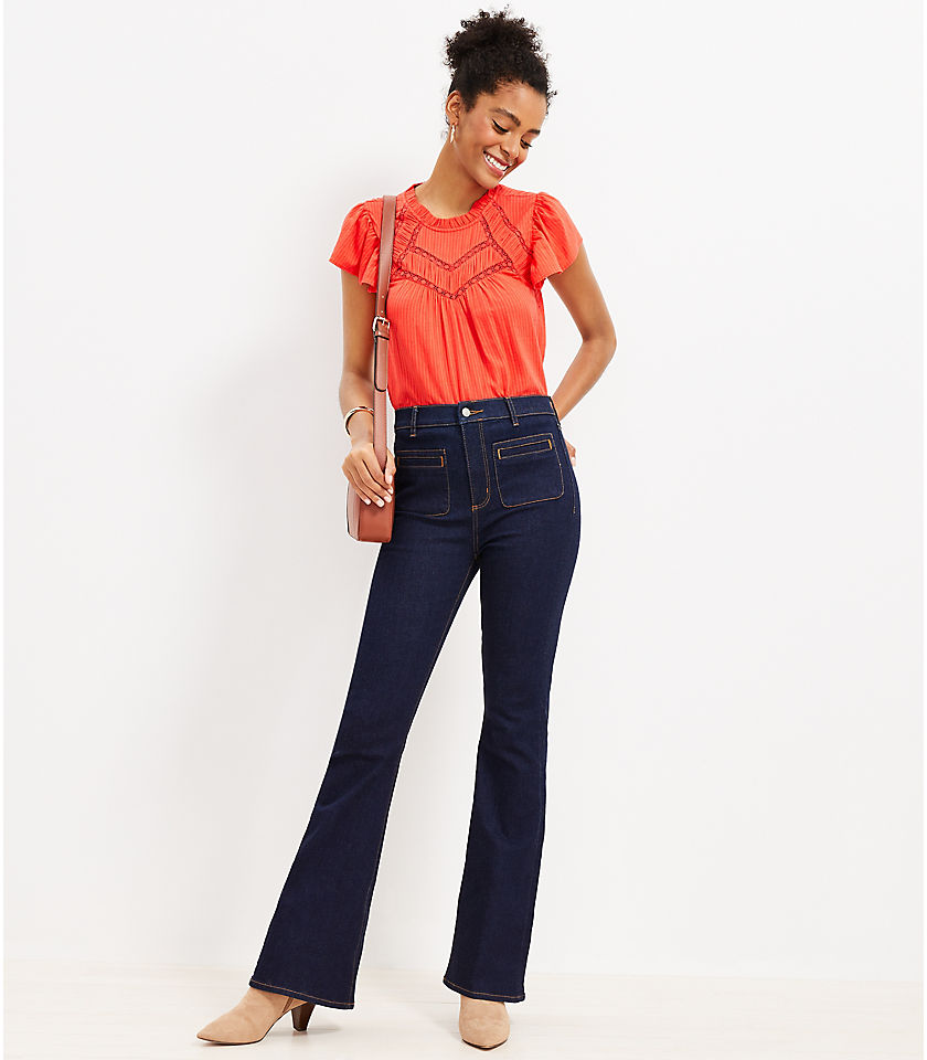 Welt Patch Pocket High Rise Slim Flare Jeans in Dark Rinse