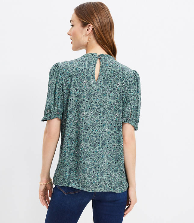 Floral Pintucked Ruffle Puff Sleeve Top