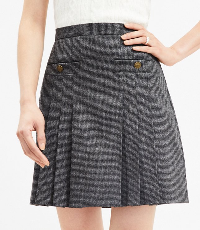 Tall Houndstooth Brushed Flannel Pleated Pocket Skirt