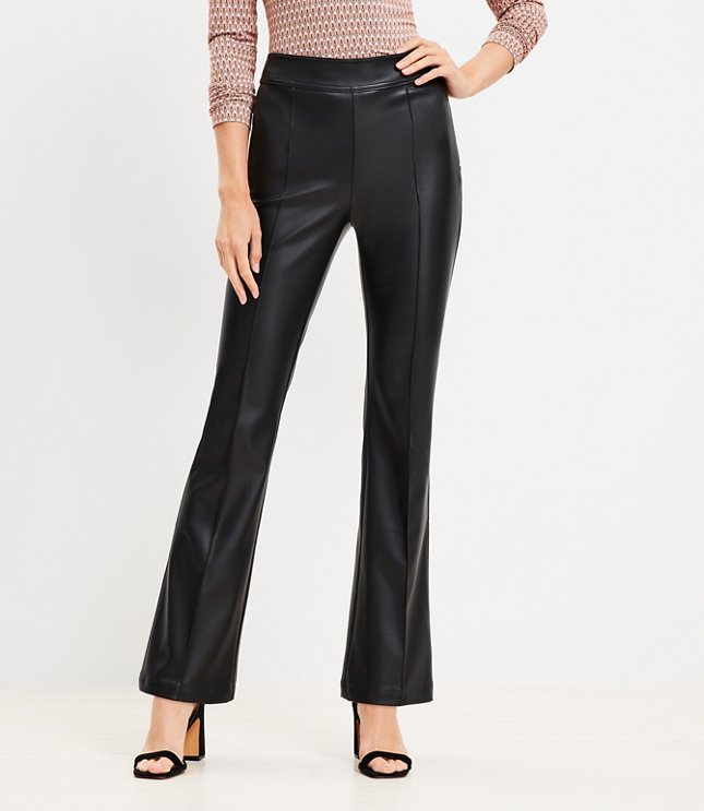 Tall Pintucked Side Zip Flare Pants in Faux Leather