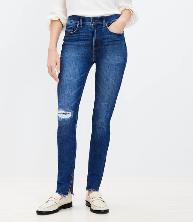 Ankle Slit Fresh Cut High Rise Skinny Jeans in Dark Vintage Wash