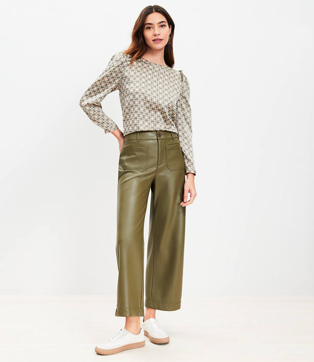 Petite Palmer Wide Leg Crop Pants in Faux Leather