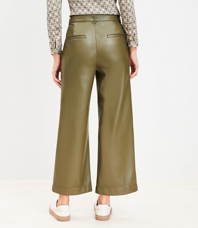 Petite Faux Leather High Waisted Wide Leg Pants