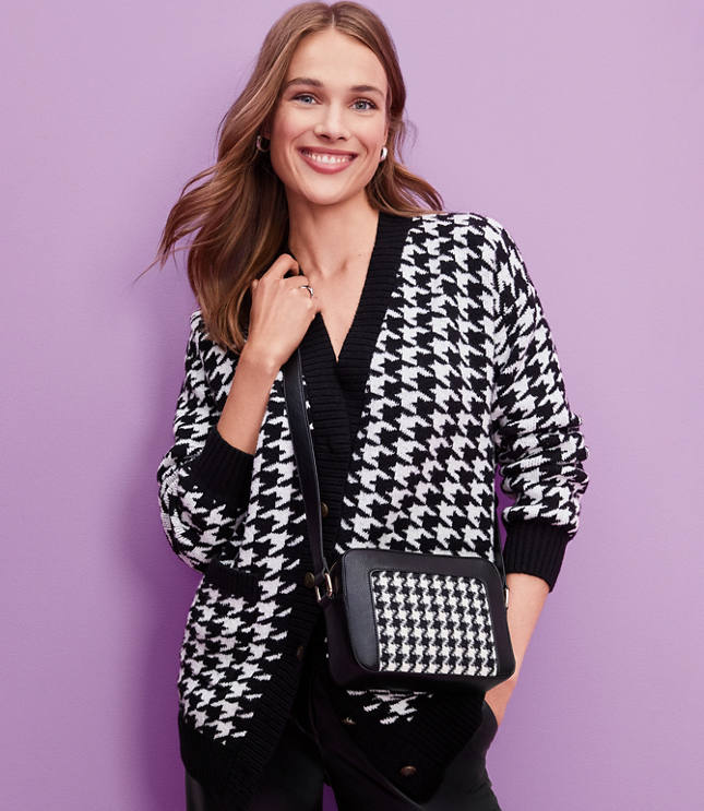 Houndstooth Boyfriend Pocket Cardigan