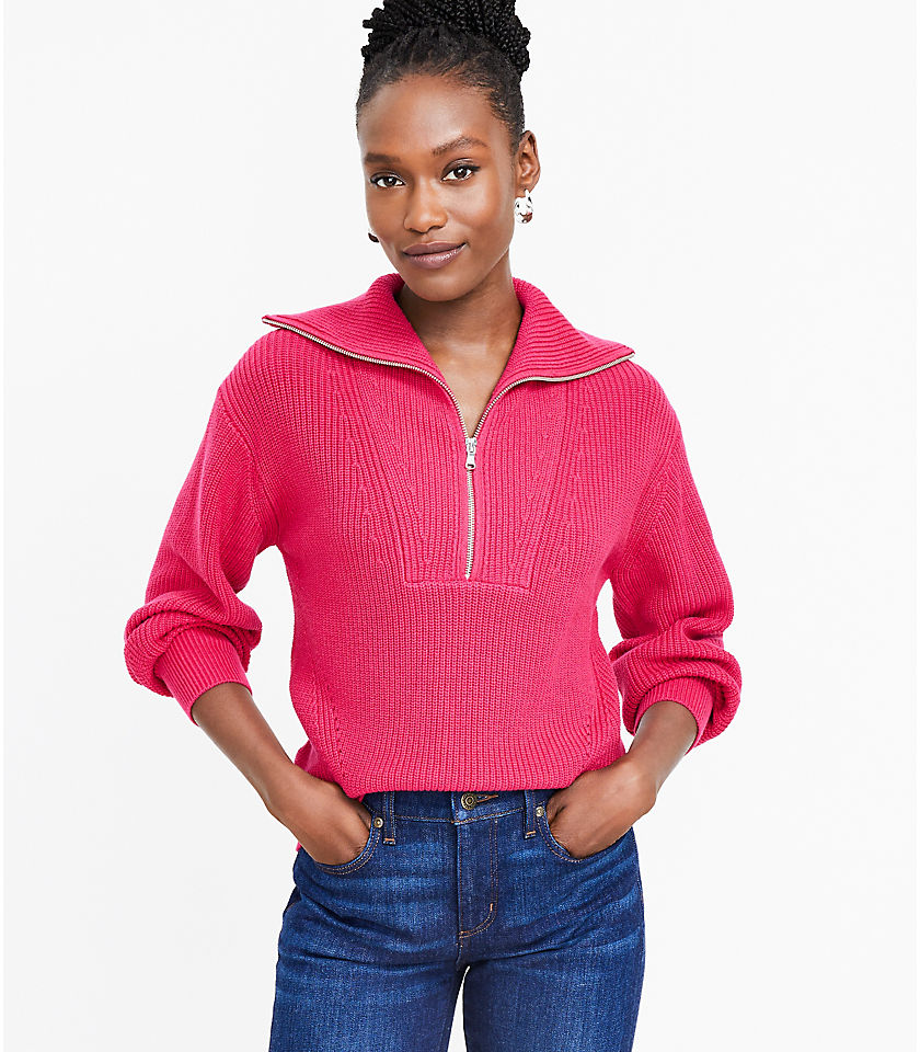 Petite Ribbed Half Zip Sweater