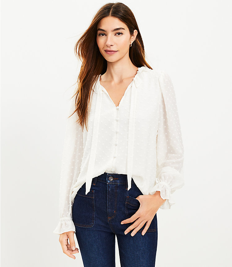 Clip Ruffle Tie Neck Blouse image number 0