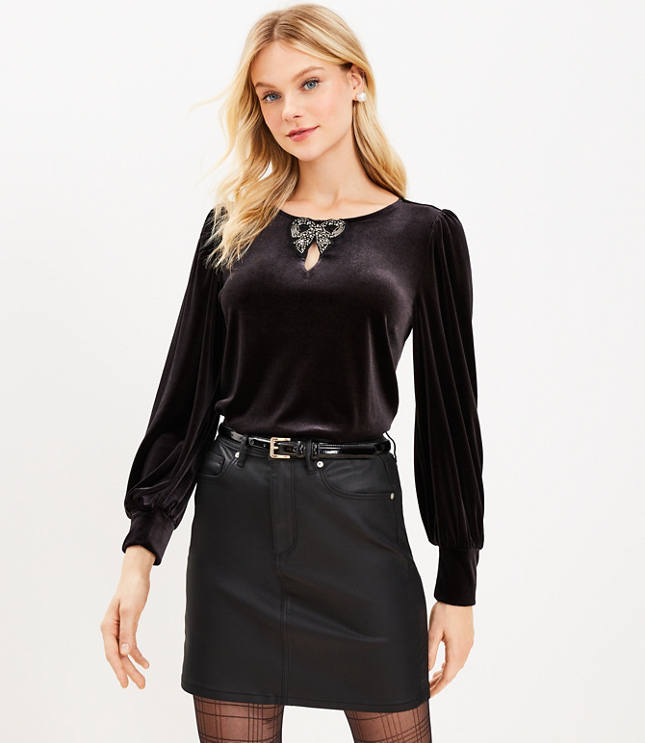 Embellished Bow Cozy Velour Top