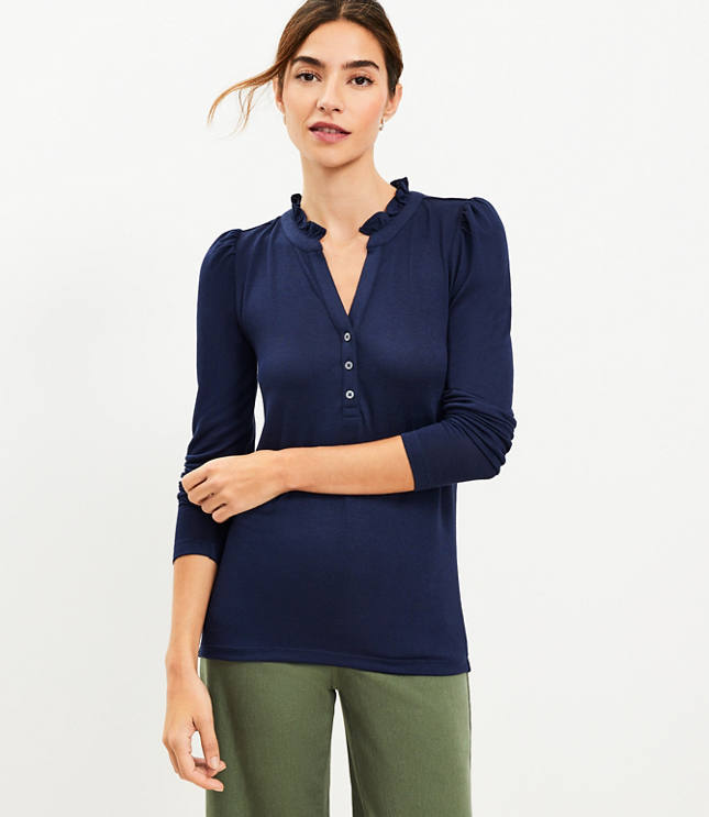 Ruffle Collar Henley Top