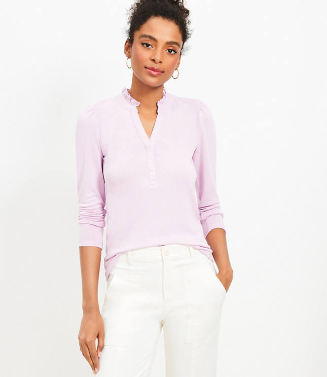 Ruffle Collar Henley Top