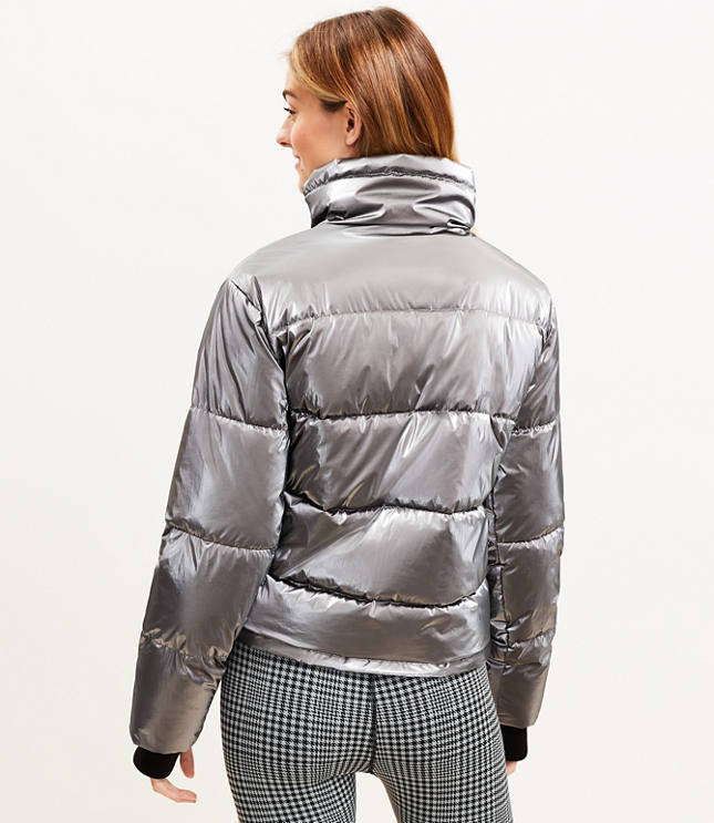 In The Mix Denim Shiny Puffer in Silver