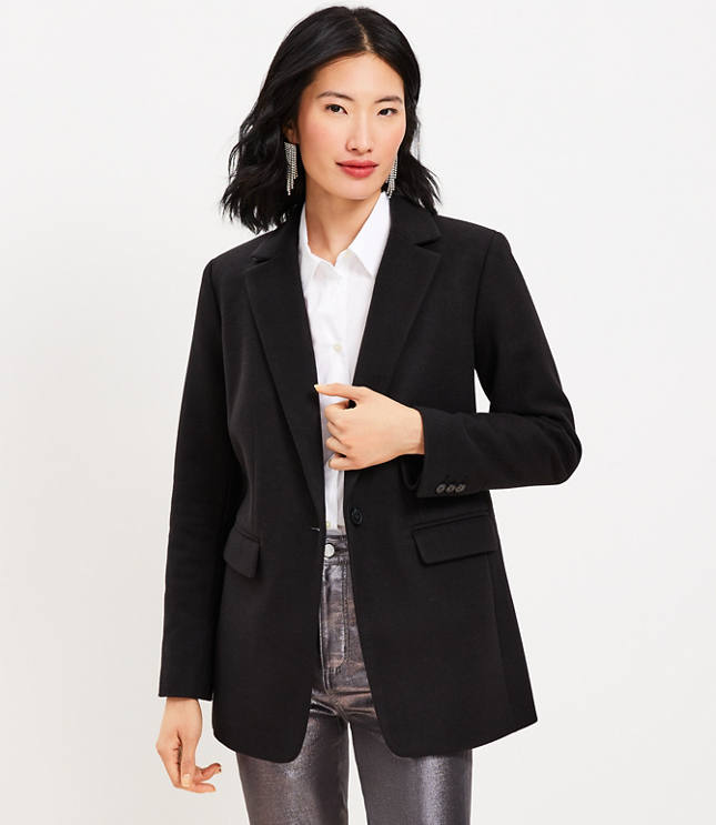 Petite Brushed Herringbone Long Modern Blazer