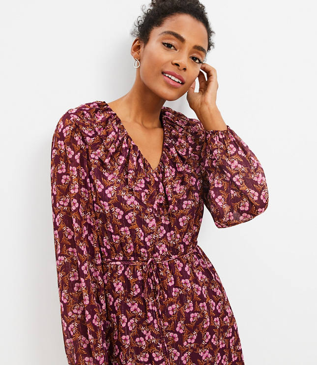 Floral Linen Blend Long Sleeve Shift Dress