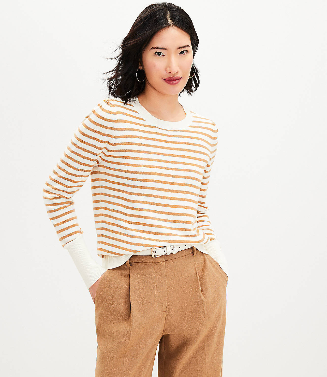 Petite Striped Puff Sleeve Sweater