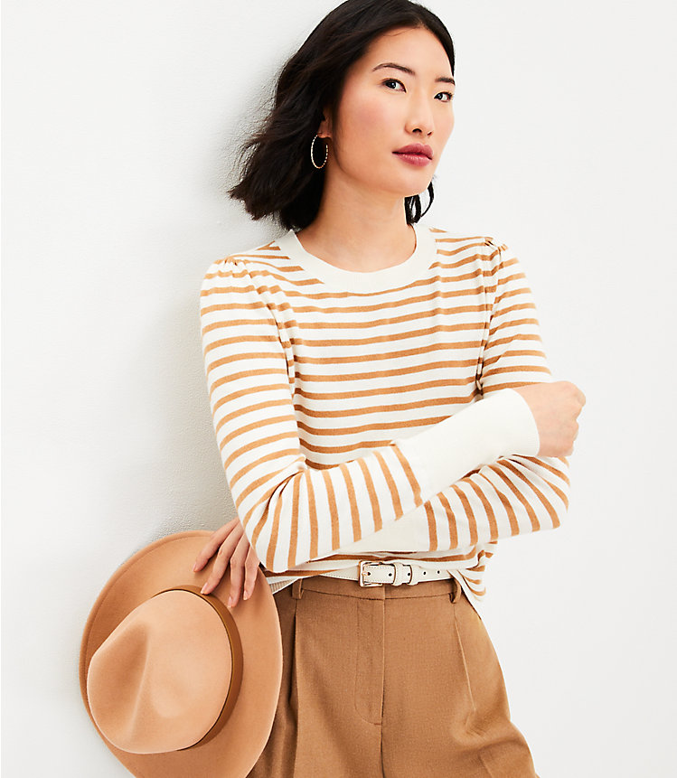 Petite Striped Puff Sleeve Sweater image number 1