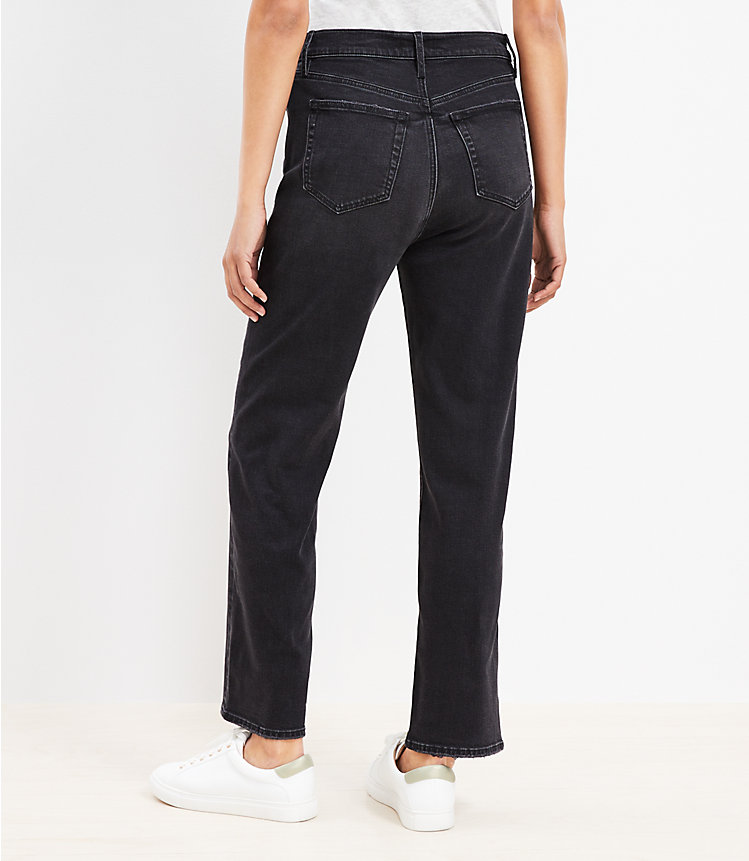 Crisscross Waist High Rise Straight Jeans in Washed Black image number 2