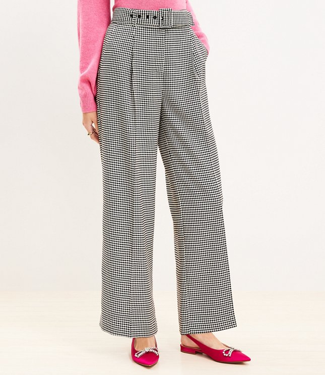 Belted Wide Leg Pants in Houndstooth
