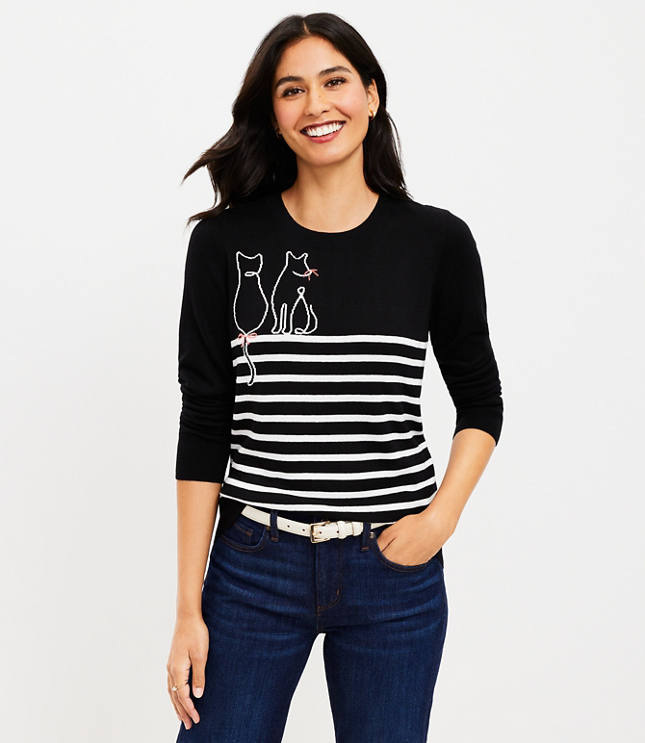 Petite Striped Cat Sweater