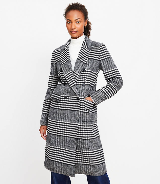 Petite Plaid Double Breasted Coat