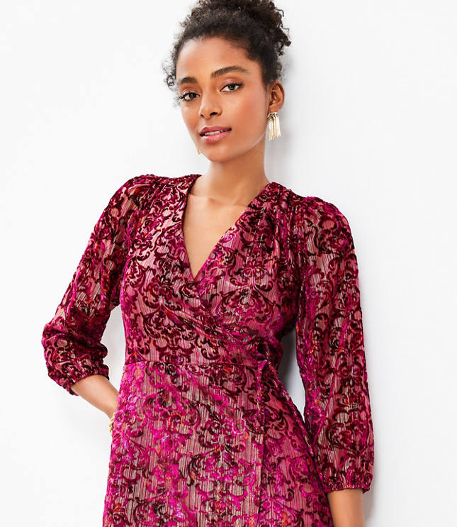 Velvet floral wrap outlet dress