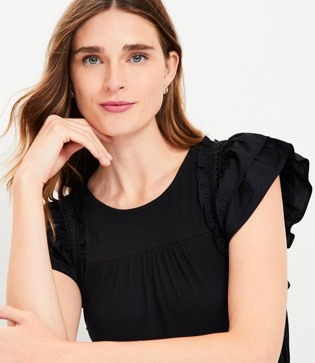 Petite Starry Eyelet Ruffle Peplum Top