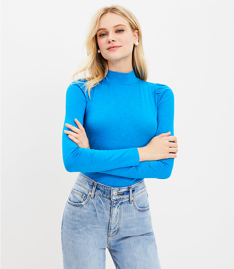 Puff Sleeve Mock Neck Top image number null