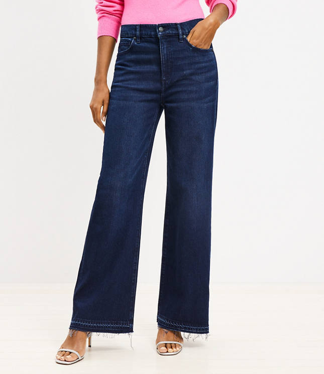 Unpicked Hem High Rise Wide Leg Jeans in Rinse Overdye Wash