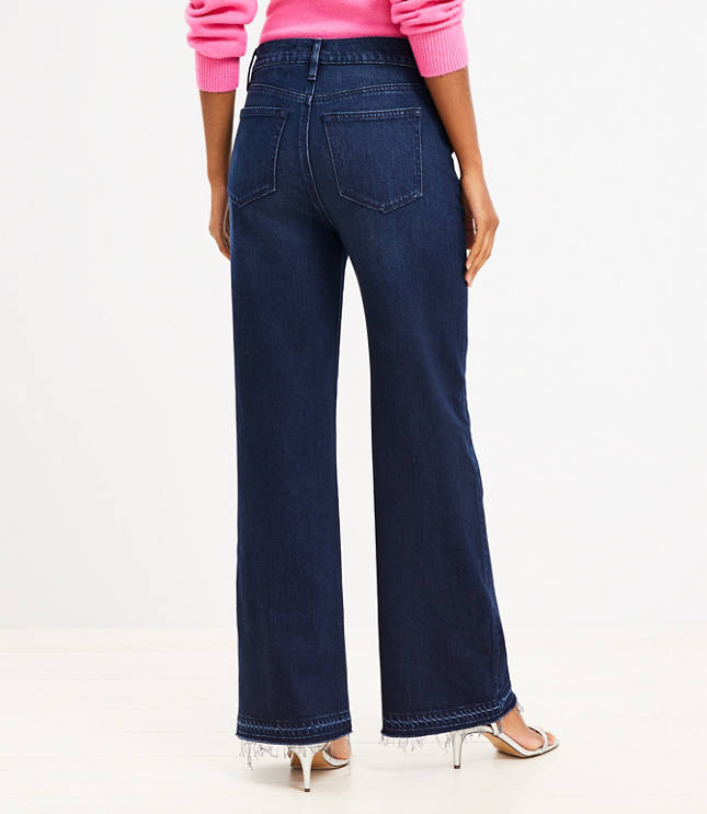 Unpicked Hem High Rise Wide Leg Jeans in Rinse Overdye Wash