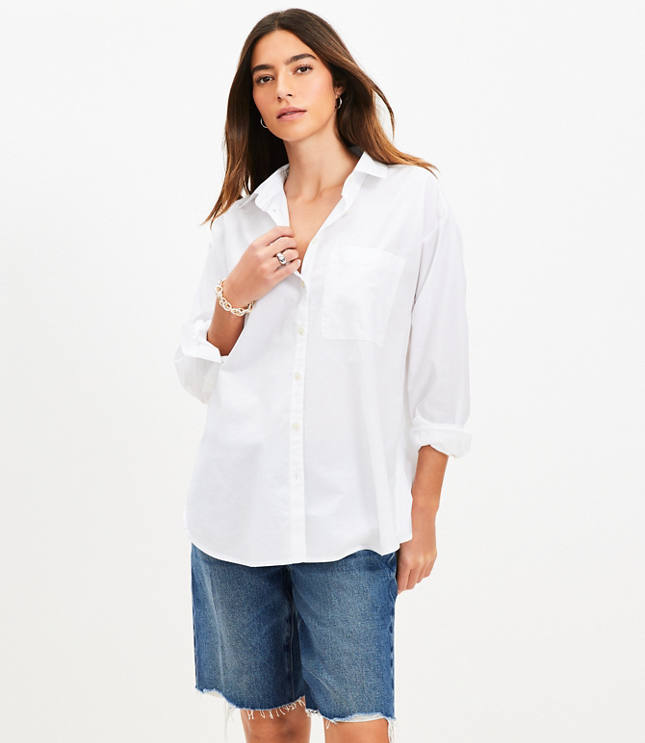 Petite Cotton Blend Everyday Oversized Pocket Shirt