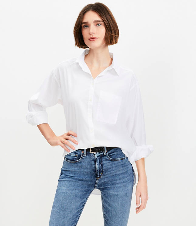 Petite Cotton Blend Everyday Oversized Pocket Shirt