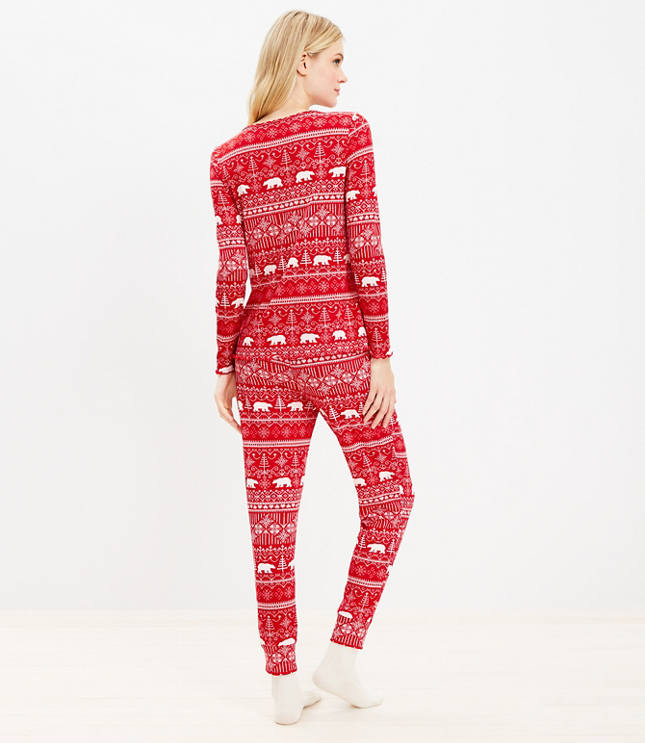 HUE Feline Fair Isle Brushed Loose Knit Pajama Set