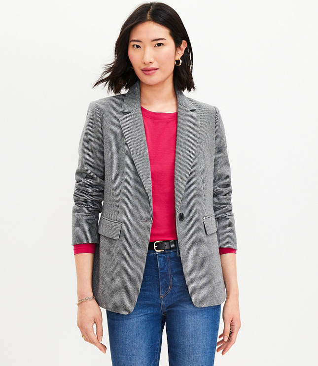 Petite Houndstooth Long Modern Blazer